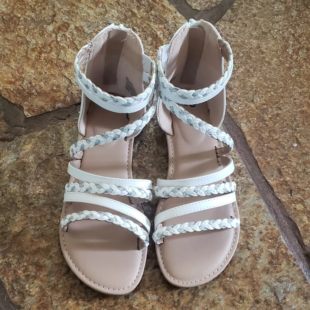 Braided White Sandals for Girls Size 4Med - Picture 1 of 11
